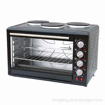 Toaster oven with 3 hot plates and grill, rotisserie, convection and bake function